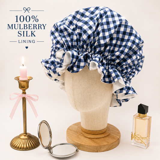 Blue Plaid Bonnet 100% Silk Lining