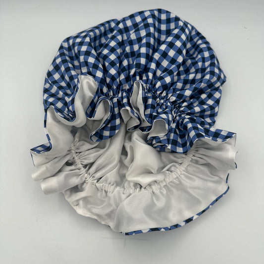 Blue Plaid Bonnet 100% Silk Lining